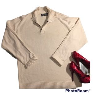 Oscar De La Renta Cream Sweater Size XL Chunky Knit Cable Knit Snap Buttons